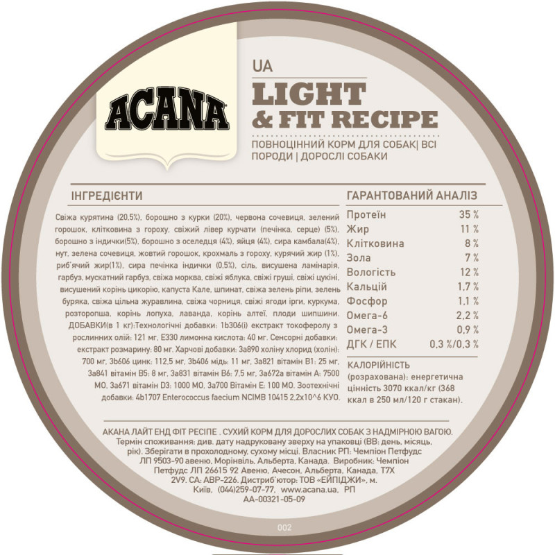 Acana Light&Fit Recipe 6 кг